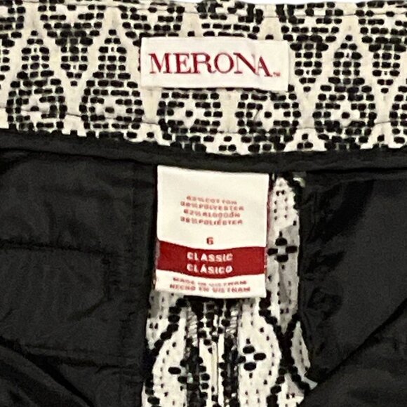 MERONA Crop Pants Size 6 Classic Cotton Embroidered Pattern Black & White - Picture 10 of 13